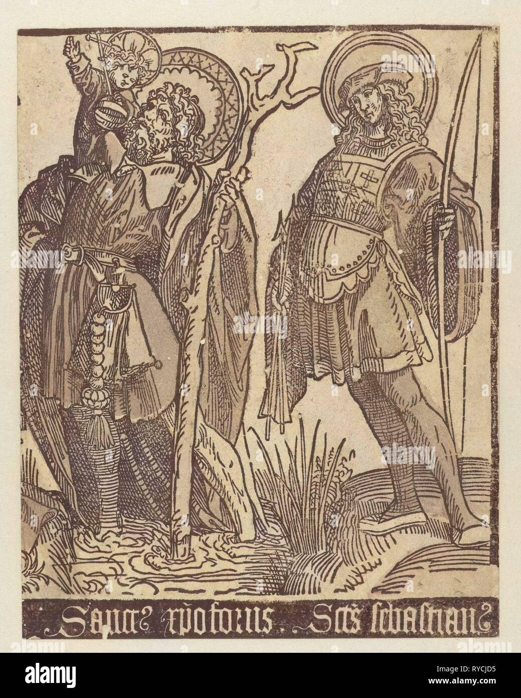 Les Saints Christophe et Sébastien, imprimer bouilloire : Jacob Cornelisz van Oostsanen Banque D'Images
