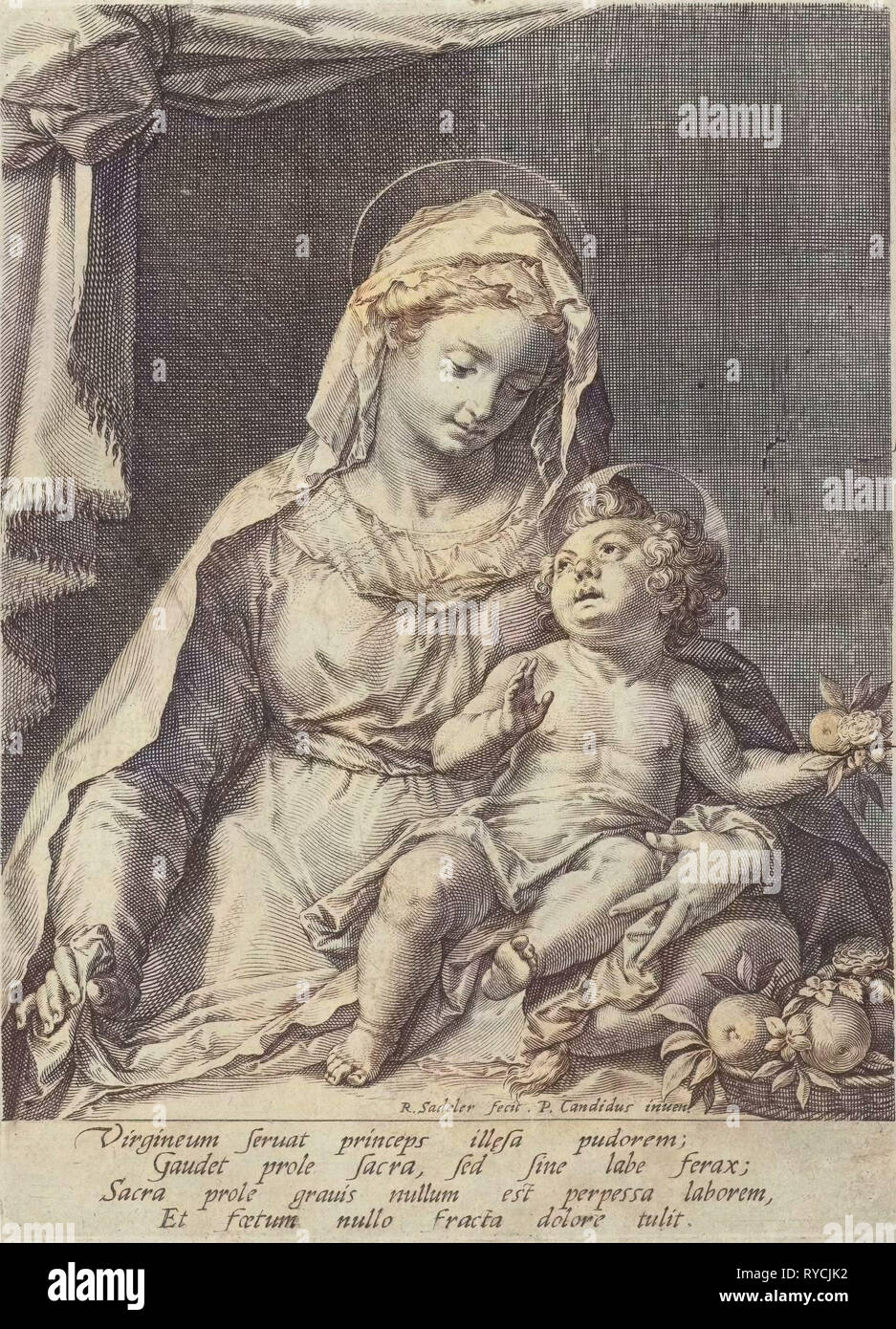 Marie avec l'enfant Jésus, Raphaël Sadeler I, 1570-1632 Banque D'Images