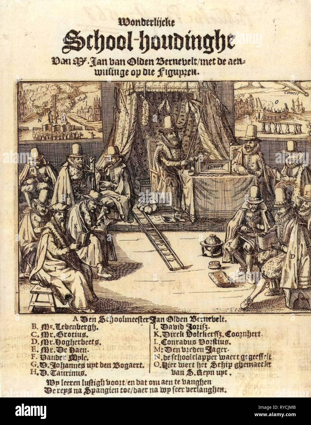 Imprimer titre de la brochure en 1618 Wonderlijcke houdinghe, intitulé L'École M. Jan van Oldenbarevelt, Anonyme, 1618 Banque D'Images