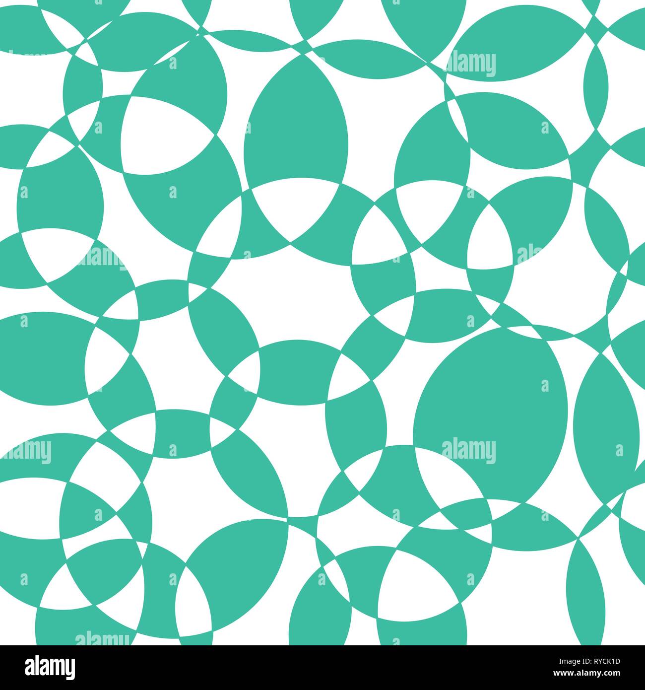 Arrière-plan abstrait sarcelle croisant des cercles motif vectoriel sans couture. Toile de fond moderne vert bleu chevauchant des cercles sur blanc. Design pour bannière Web Illustration de Vecteur