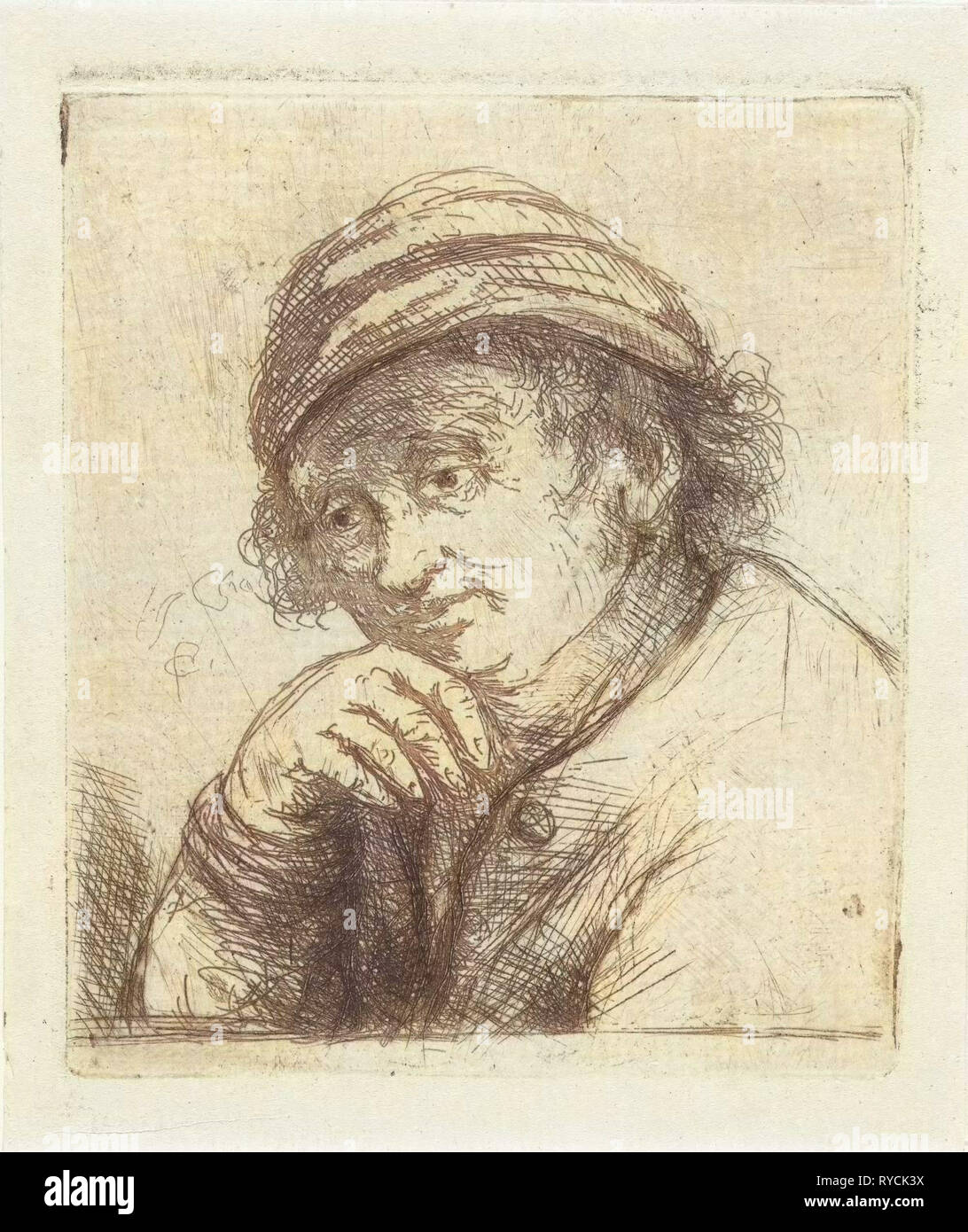 Homme avec chapeau, imprimer bouilloire : Jan Chalon, 1748 - 1795 Banque D'Images