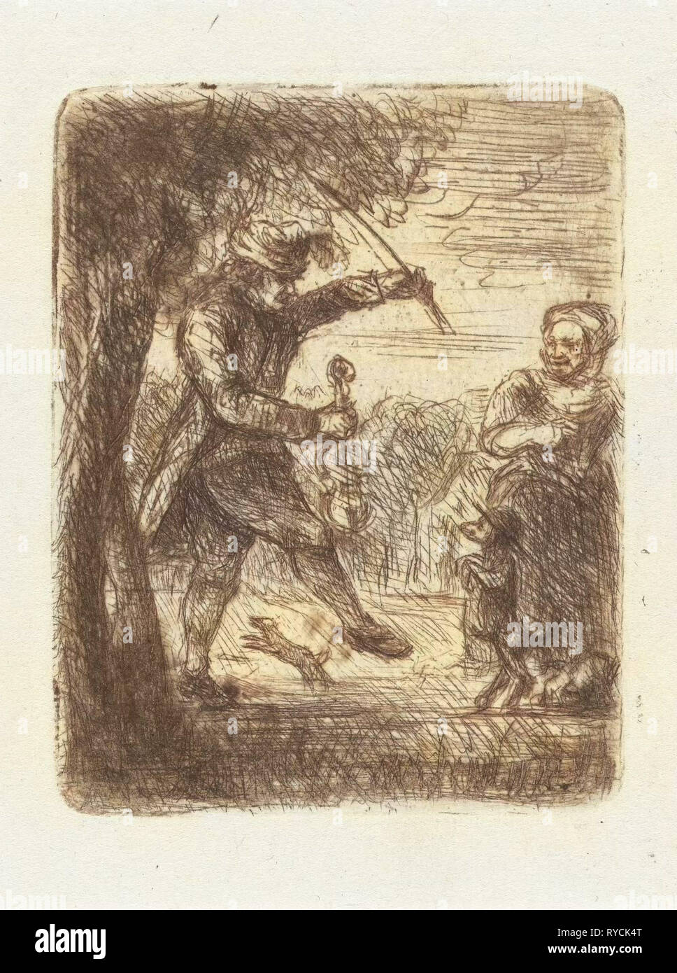 Musicien de rue avec violon et danse chien, Jan Chalon, 1748 - 1795 Banque D'Images