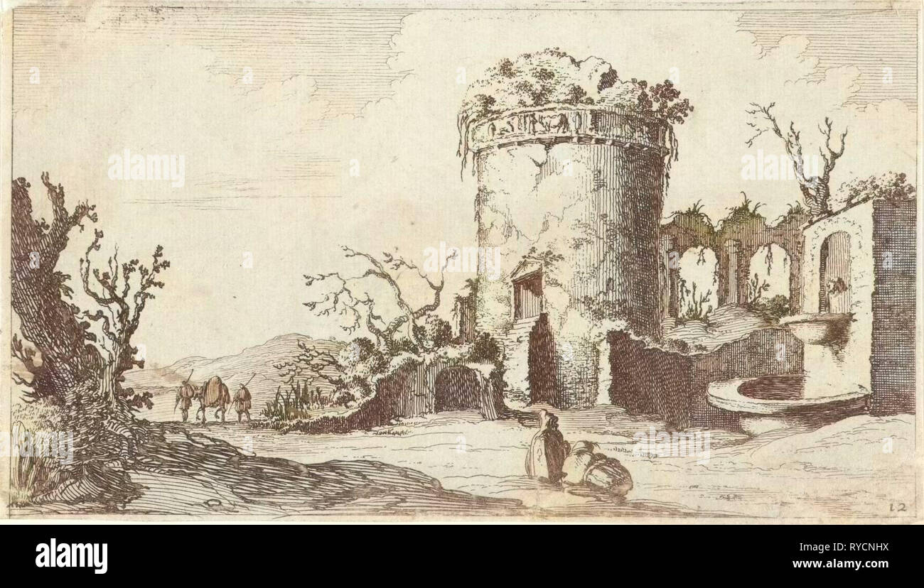 Fontaine à la ruine avec une tour ronde, Gillis van Scheyndel (I), 1605 - 1653 Banque D'Images