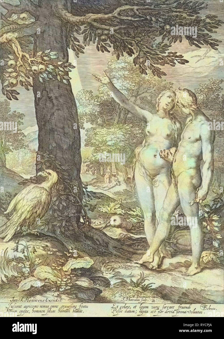 Adam et Eve avant l'arbre de la connaissance du bien et du Mal, l'impression bouilloire : Jan Saenredam, Abraham Bloemaert, Isack Houwens, 1604 et/ou 1690 - 1750 Banque D'Images