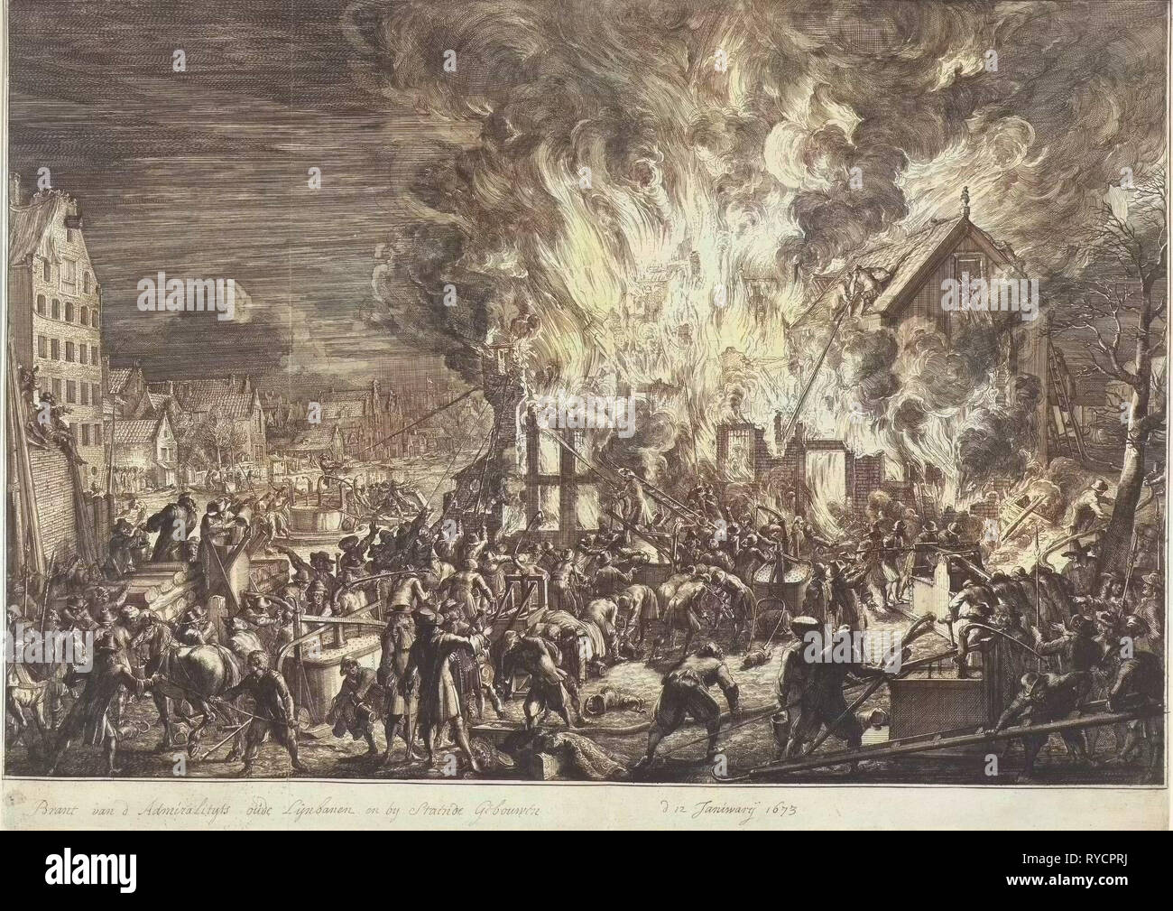 Incendie dans la ligne de l'amirauté, 1673 emplois, attribué à Romeyn de Hooghe, 1673 Banque D'Images
