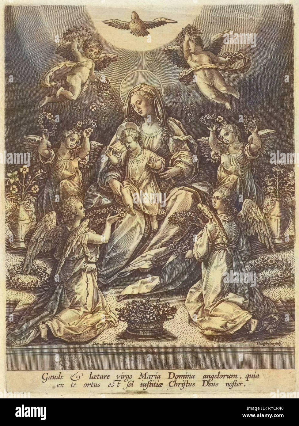 Vierge à l'Enfant entourée d'anges, Samuel van Hoogstraten, ch. 1575 Banque D'Images