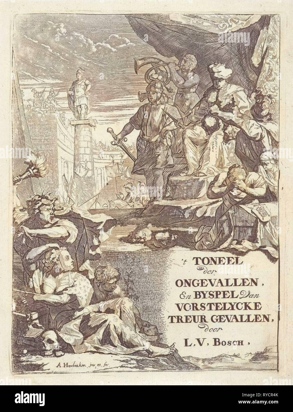 Têtes coupées pour un prince sur un trône, Arnold Houbraken, 1699 Banque D'Images