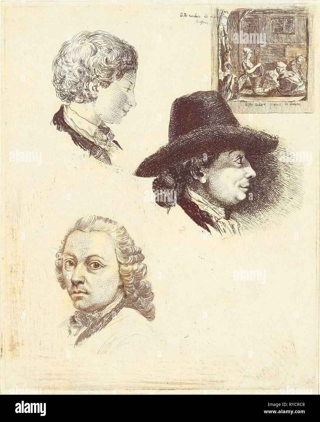 Feuille d'étude avec des portraits de Louis Bernard Coclers et sa famille, Louis Bernard Coclers, 1780 Banque D'Images