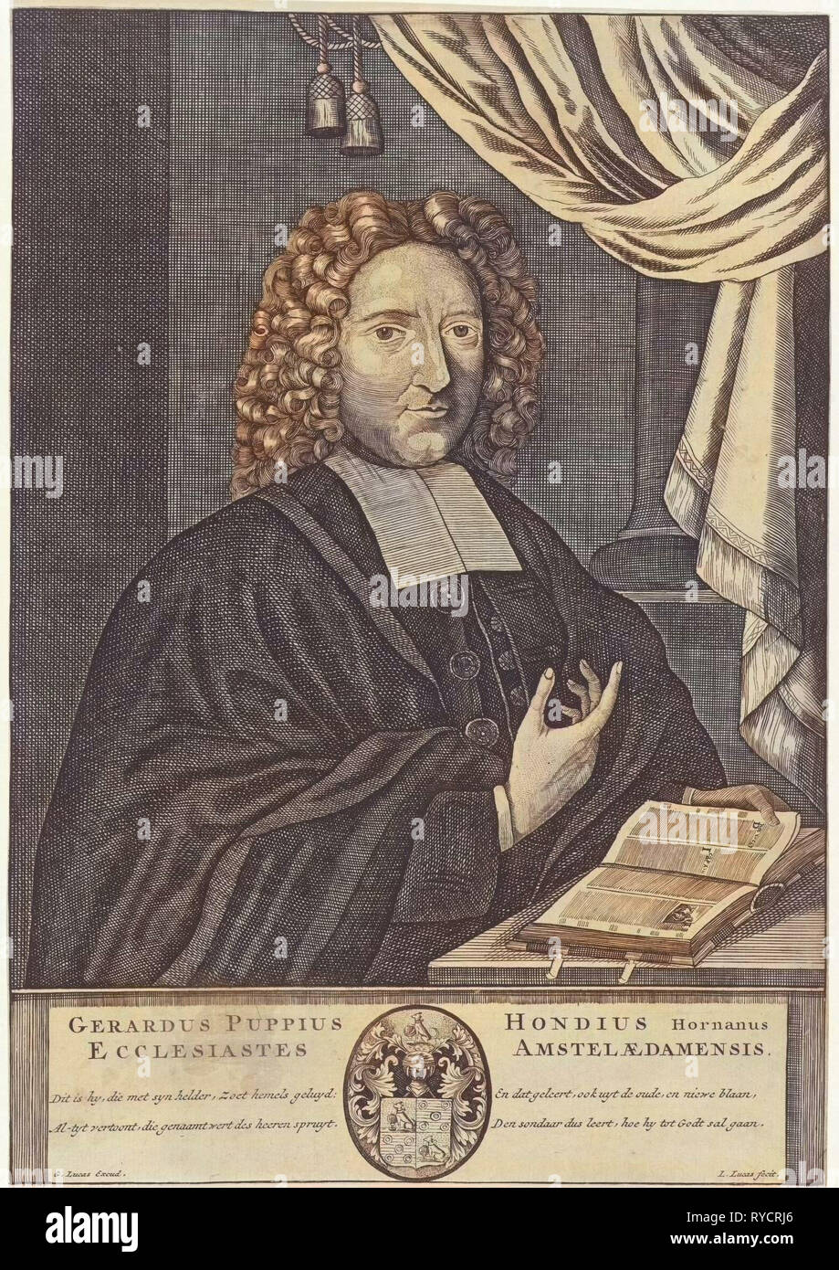 Portrait de Gerardus Puppius Hondius, Louis Lucas, G. Lucas, c. 1650 - 1731 Banque D'Images