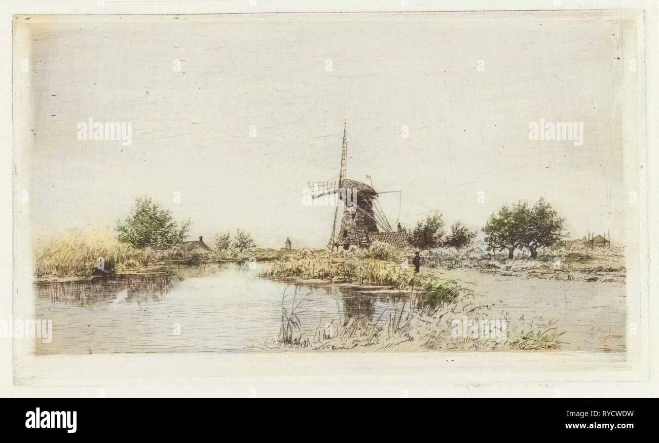 Rivière paysage avec moulin, Elias Stark, 1890 Banque D'Images