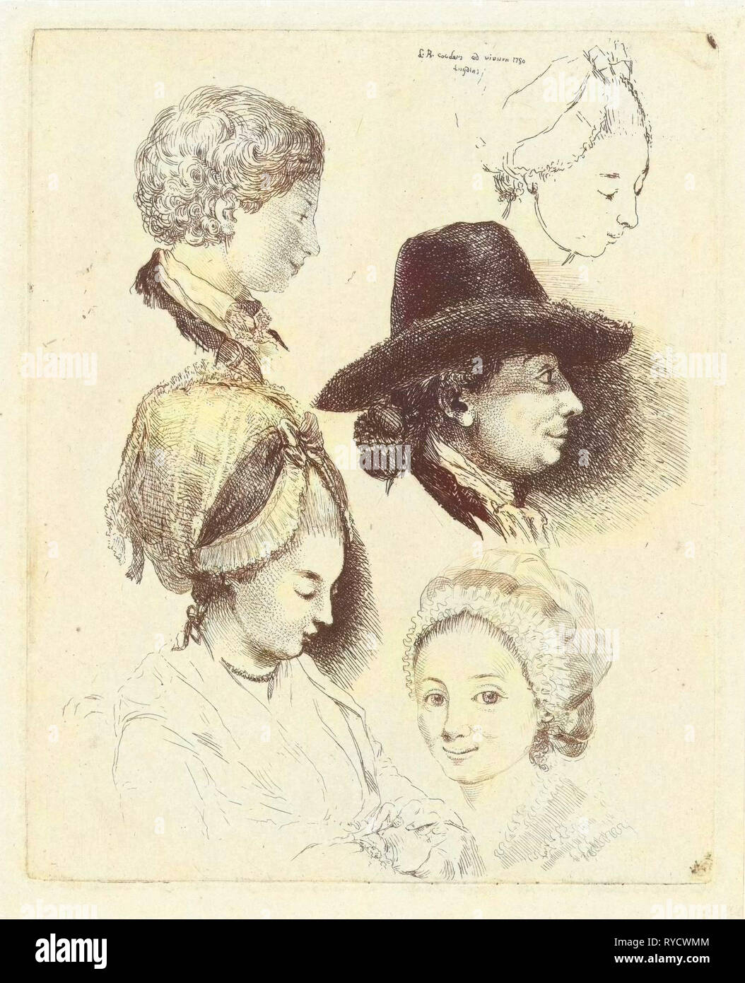 Feuille d'étude avec des portraits de Louis Bernard Coclers et sa famille, Louis Bernard Coclers, 1780 Banque D'Images