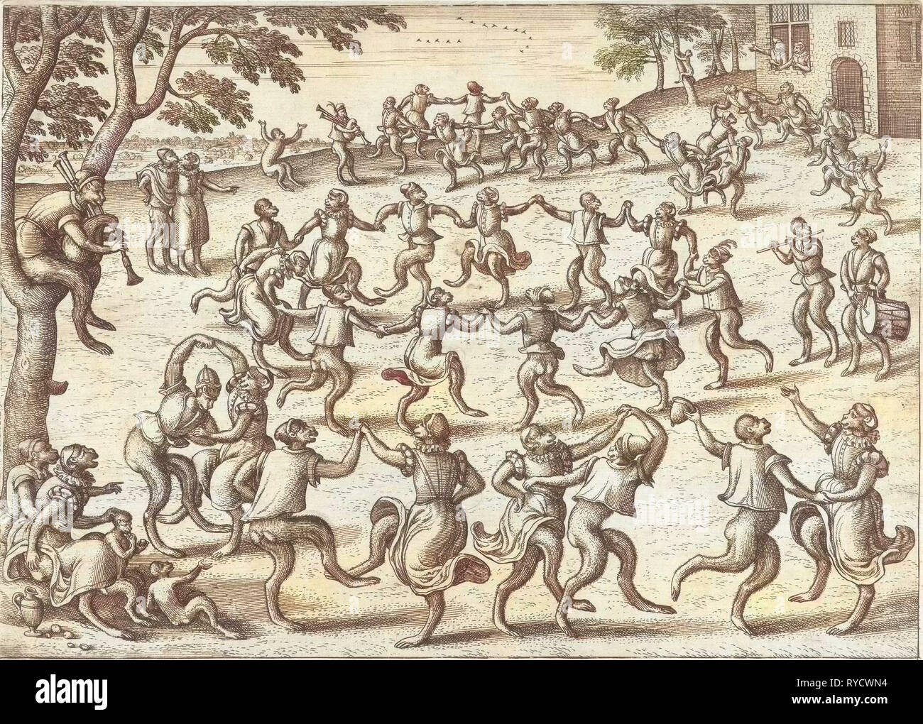 Danse en rond, Pieter van der Borcht (I), Philips Galle, 1545 - 1608 Banque D'Images