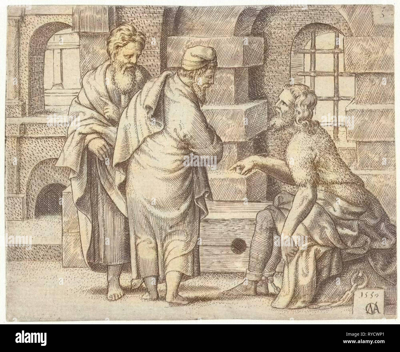 Jean le Baptiste en prison, imprimer bouilloire : Cornelis Massijs Massijs, Cornelis, 1550 Banque D'Images