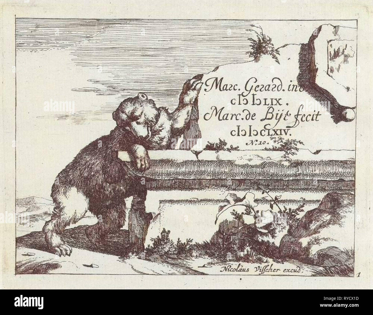 Garder près de mur de pierre, Marcus de Bye, Nicolaes Visscher (I), 1664 Banque D'Images