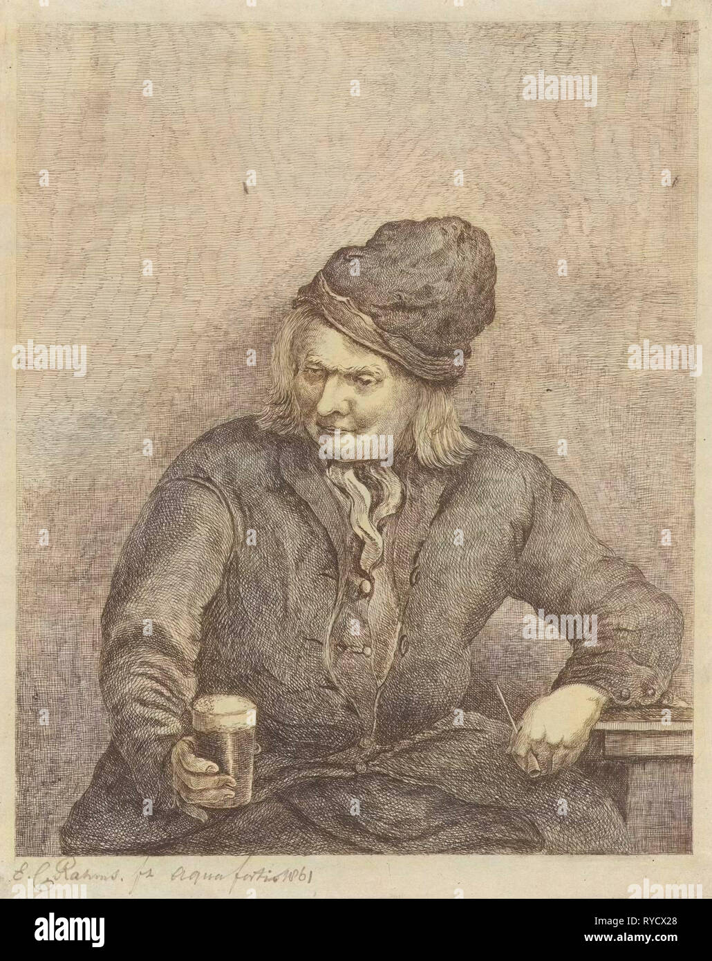 Vieil homme avec le verre et le tuyau à la main, Eberhard Cornelis Rahms, 1861 Banque D'Images