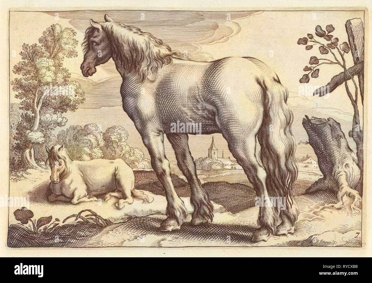 Paysage avec deux chevaux, Reinier van Persijn, Jacob Gerritsz Cuyp, Nicolaes Visscher I, 1641 Banque D'Images