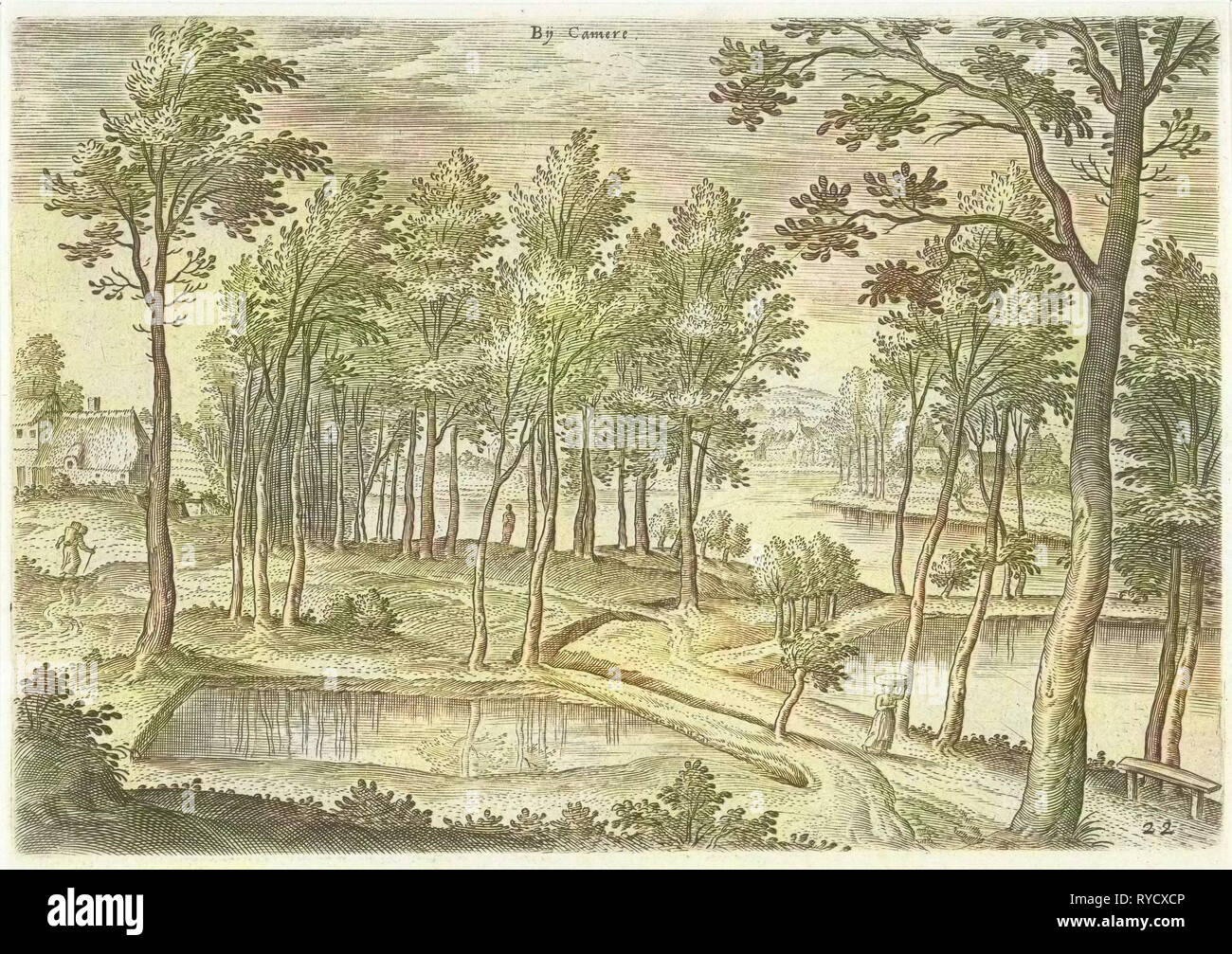 Vue sur les étangs de Ter, la Cambre, Bruxelles Belgique, Hans Collaert I, Hans Bol, Claes Jansz. Visscher II, 1530-1580 Banque D'Images