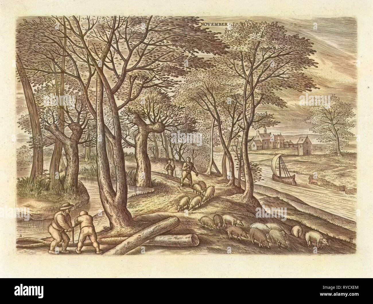 Novembre, Julius Goltzius, Gillis Mostaert (I), Claes Jansz. Visscher (II), ch. 1560 - 1595 Banque D'Images