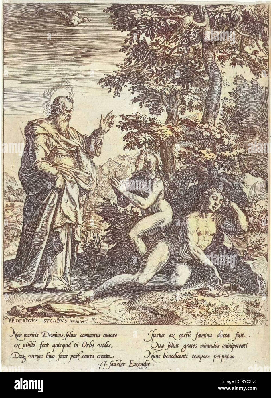 La création d'Ève, anonyme, Cornelis Cort, Johannes Sadeler II, après 1572 - avant 1600 Banque D'Images