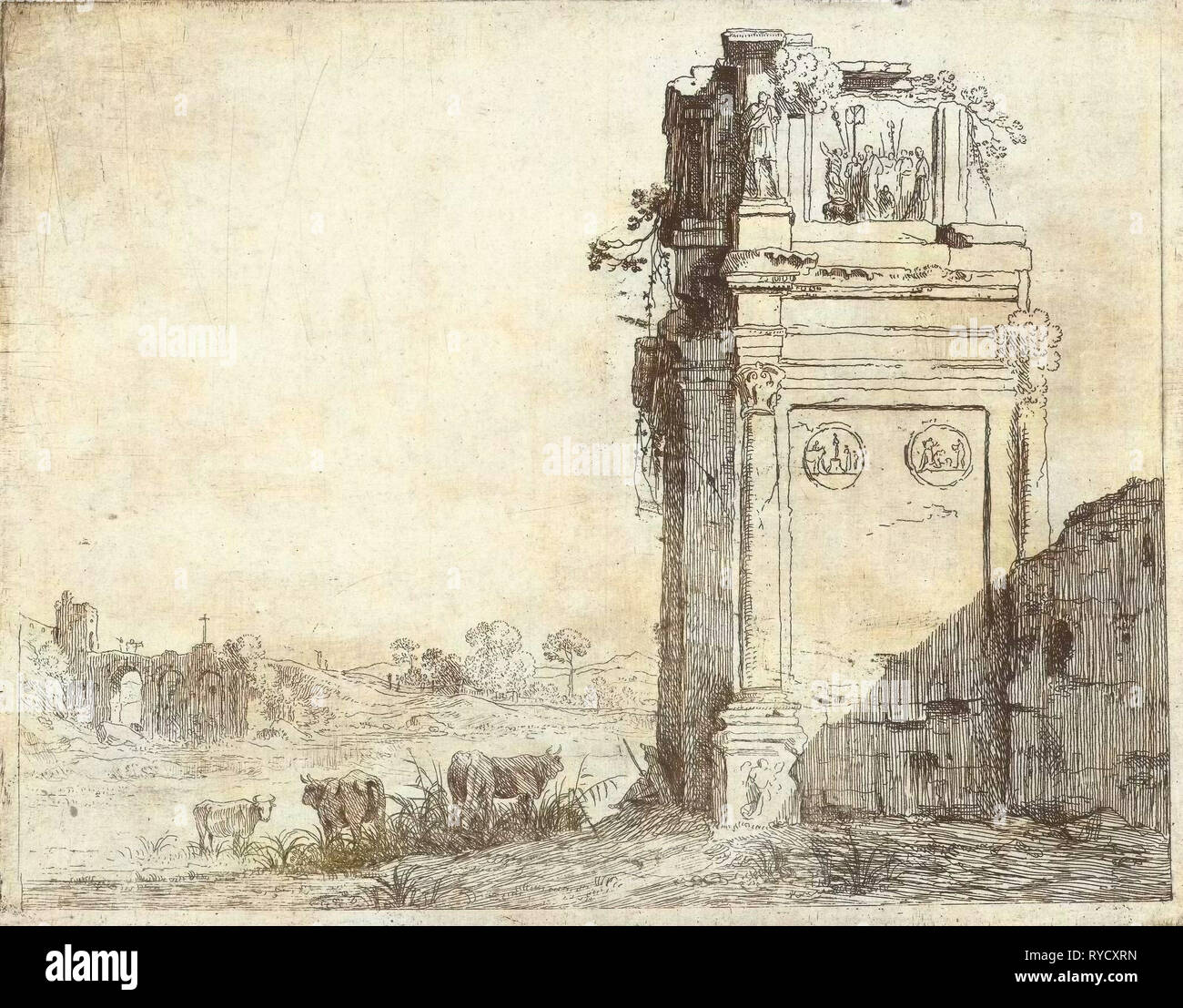 Ruine de l'Arc de Constantin à Rome, Jan Gerritsz. van Bronchorst, Lieve Verschuier, 1613 - 1661 Banque D'Images