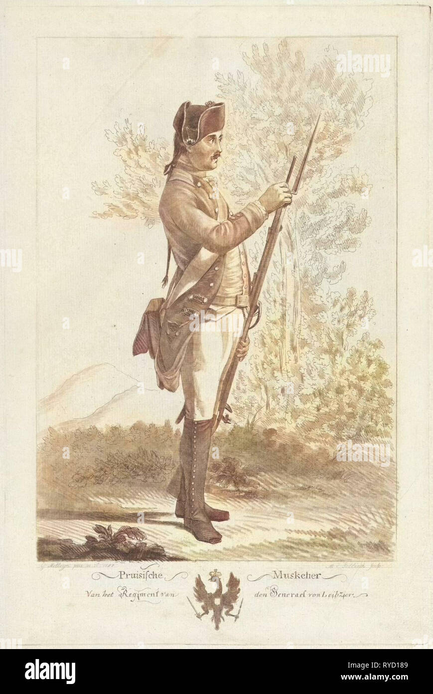 Mousquetaire prussien avec fusil et baïonnette, Mathias de Sallieth, 1764 - 1791 Banque D'Images