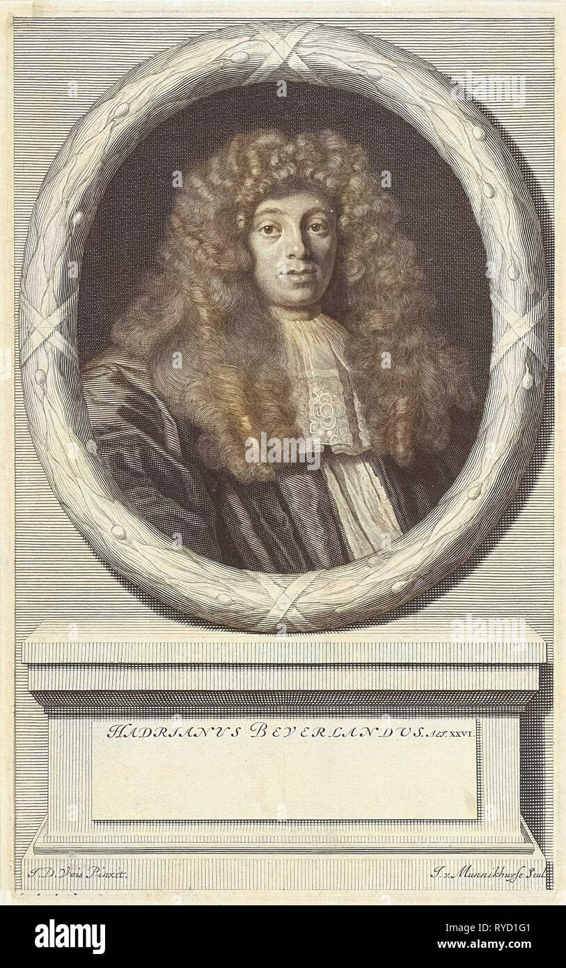 Portrait d'Adrian Beverland, Johannes Willemsz. Munnickhuysen, 1664 - 1721 Banque D'Images