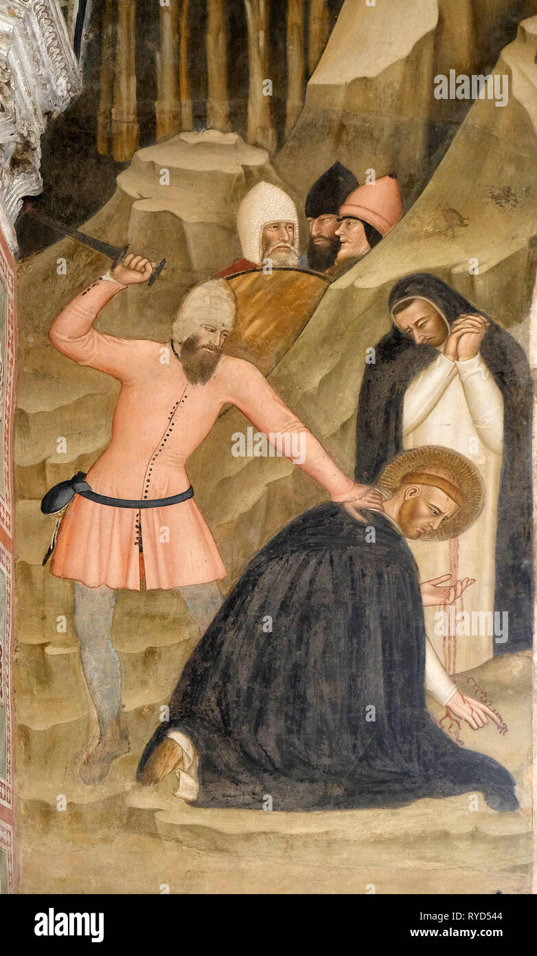 Le Martyre de saint Pierre, fresque par Andrea di Bonaiuto, chapelle des Espagnols à Santa Maria Novella Eglise Dominicaine Principal à Florence, Italie Banque D'Images