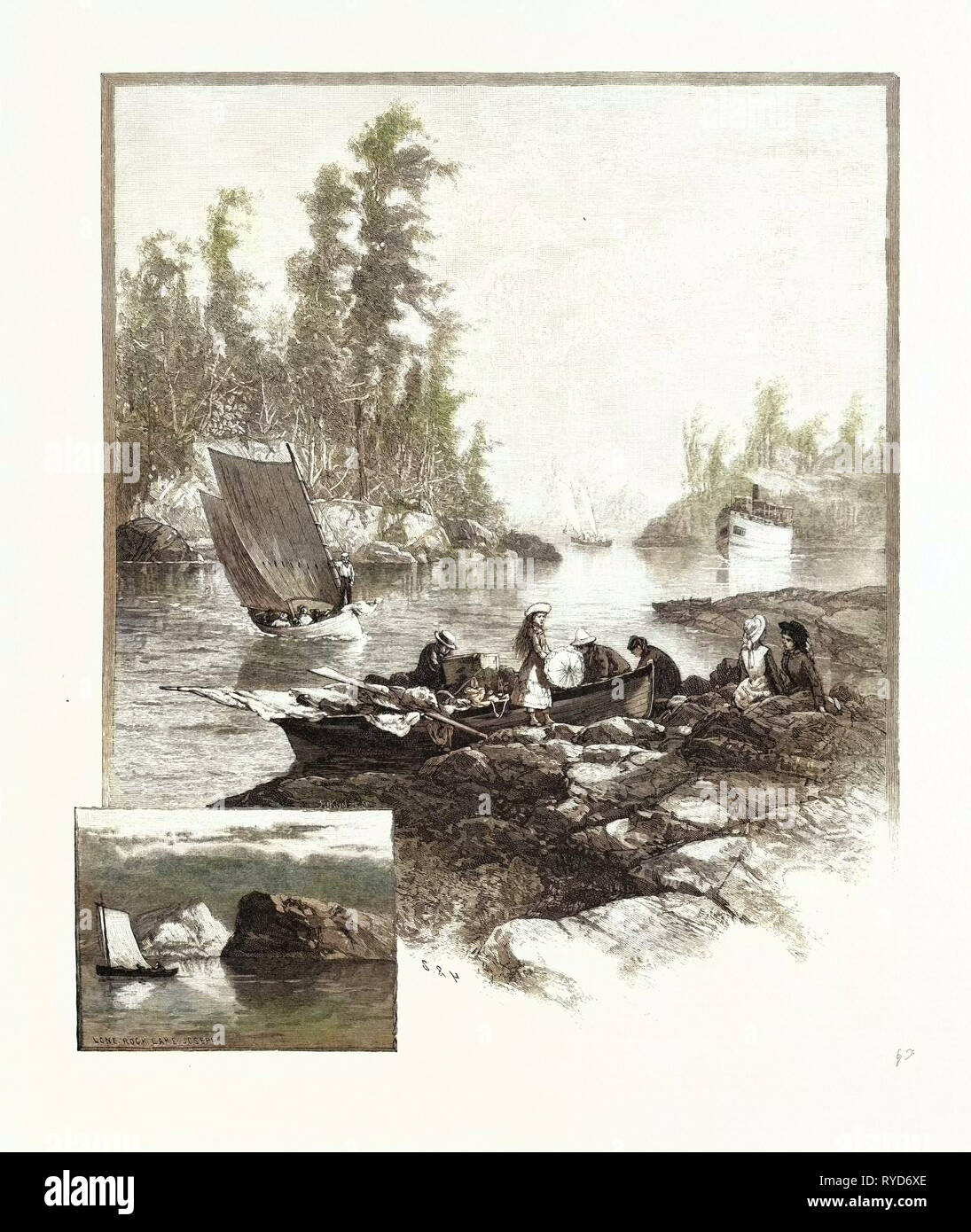 Dans le canal, à l'intérieur de la baie Georgienne, le Canada, la gravure du xixe siècle Banque D'Images