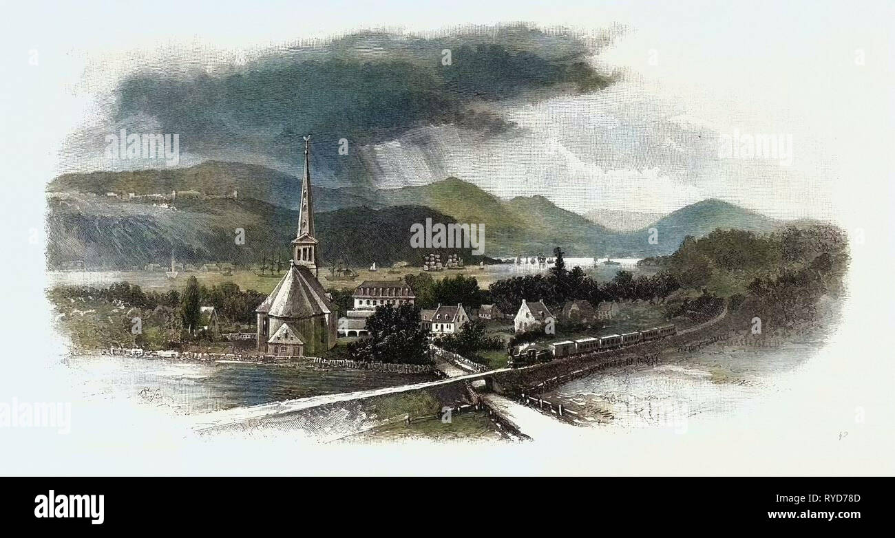 La vie des Canadiens français, Le Cap Diamant, de St-romuald, Canada, gravure du xixe siècle Banque D'Images