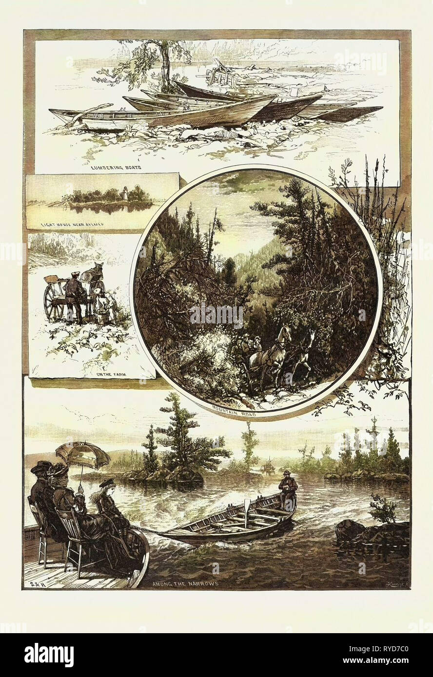 Des scènes sur l'Upper Ottawa, Canada, gravure du xixe siècle Banque D'Images