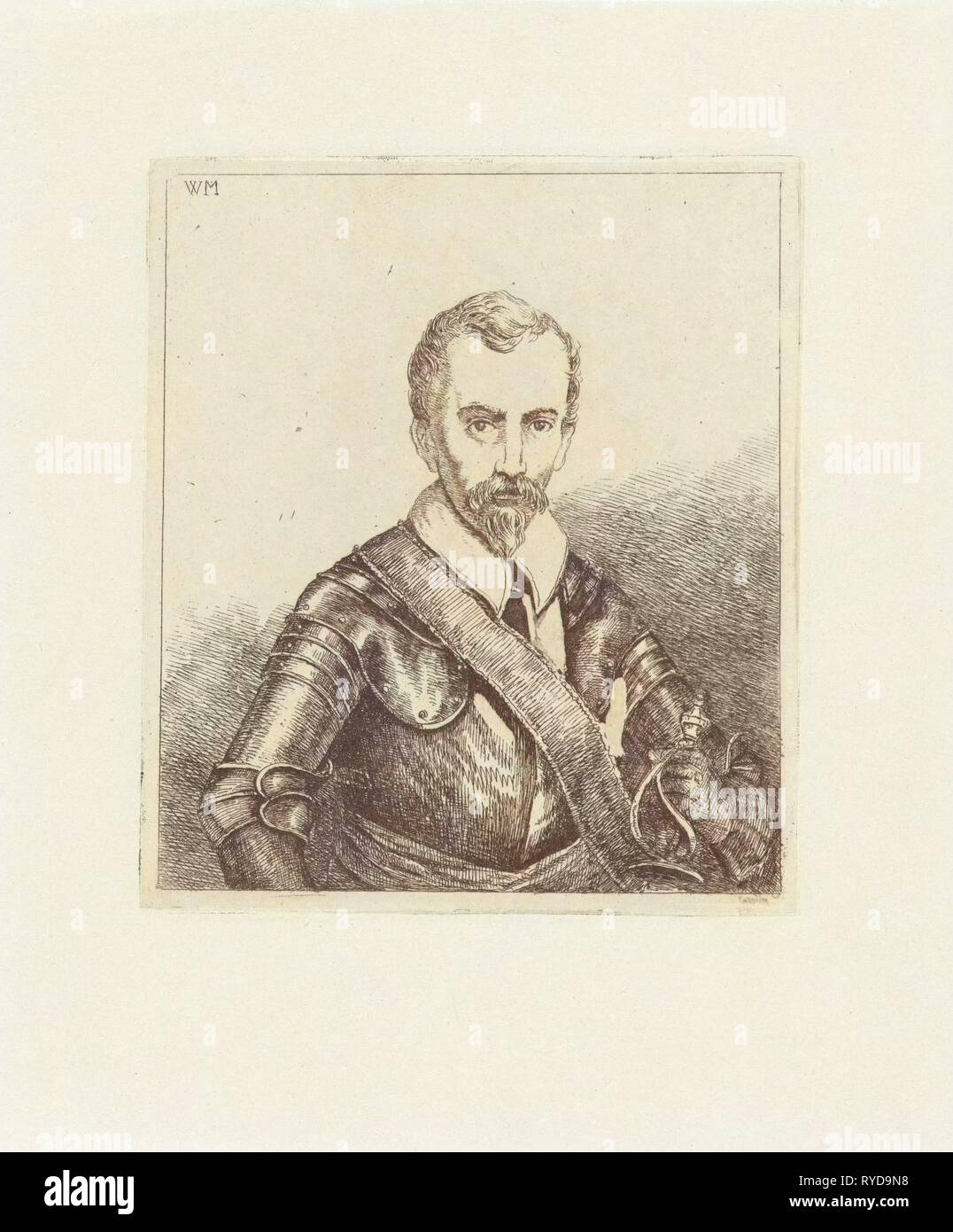 L'homme en armure avec épée, imprimer bouilloire : Christiaan Wilhelmus Moorrees, 1811 - 1867 Banque D'Images