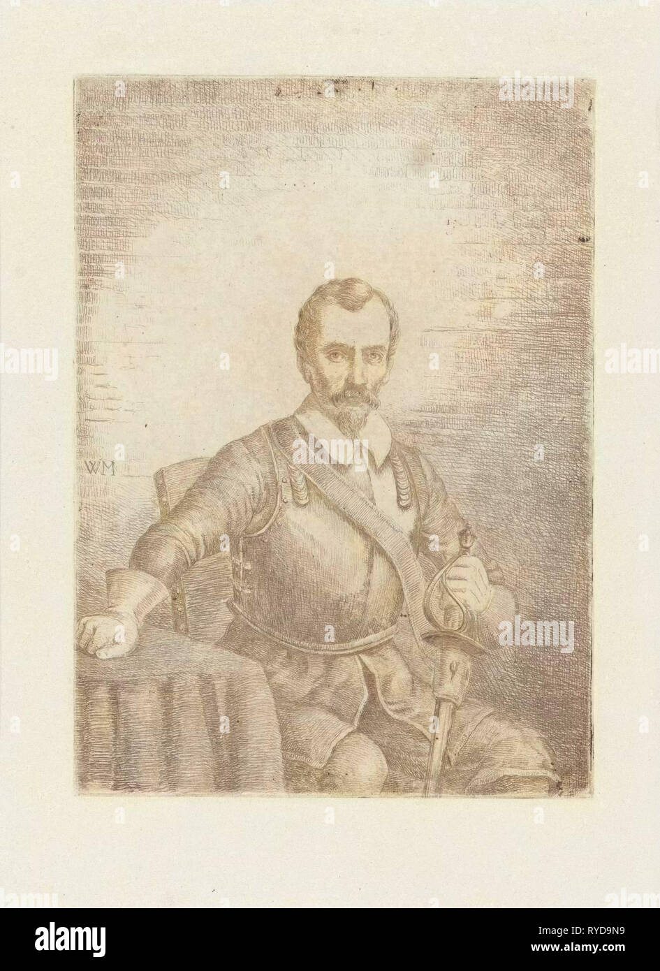 Homme assis en armure avec épée, Christiaan Wilhelmus Moorrees, 1811 - 1867 Banque D'Images