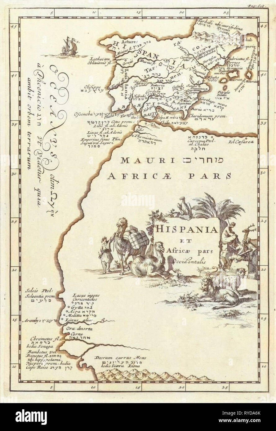 Carte de l'Espagne et une partie de l'Afrique du Nord, Jan Luyken, Cornelis Boutesteyn Luchtmans, 1692, Jordaan Banque D'Images