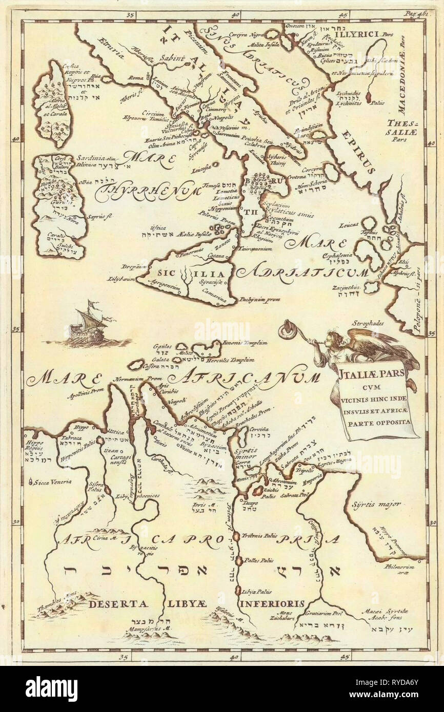 Carte de l'Italie et une partie de l'Afrique du Nord, Jan Luyken, Cornelis Boutesteyn Luchtmans, 1692, Jordaan Banque D'Images