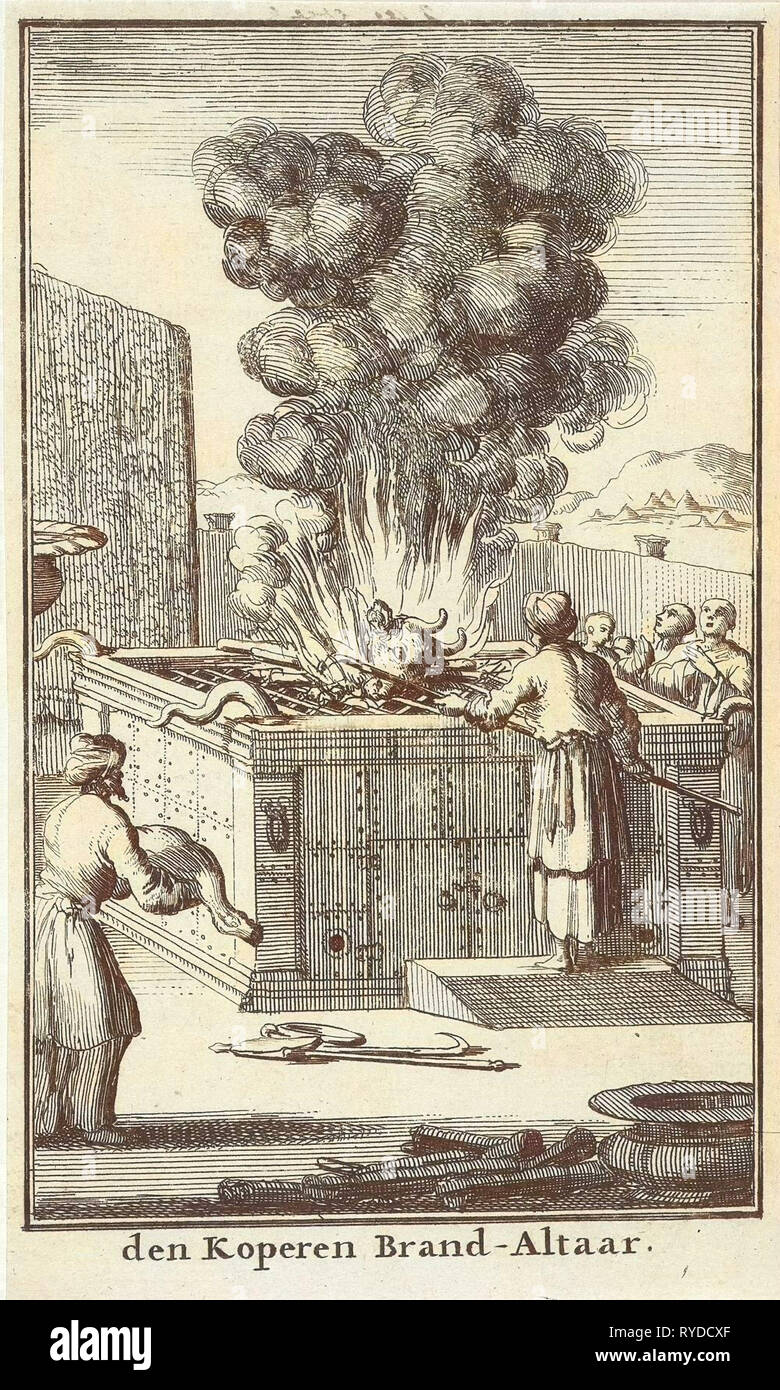 Sacrifices prêtre bull sur l'autel du sacrifice, imprimer bouilloire : Jan Luyken, Willem Goeree, 1683 Banque D'Images