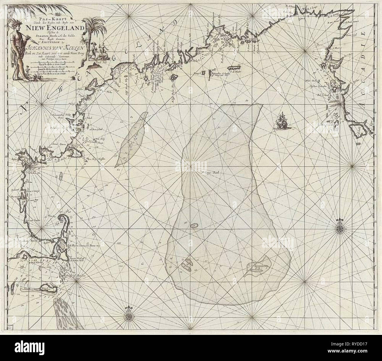 Tableau de la mer d'une partie de la côte est des États-Unis et du Canada, USA Imprimer bouilloire : Jan Luyken, Claes Jansz Voogt, Johannes van Keulen I, 1684 - 1799 Banque D'Images