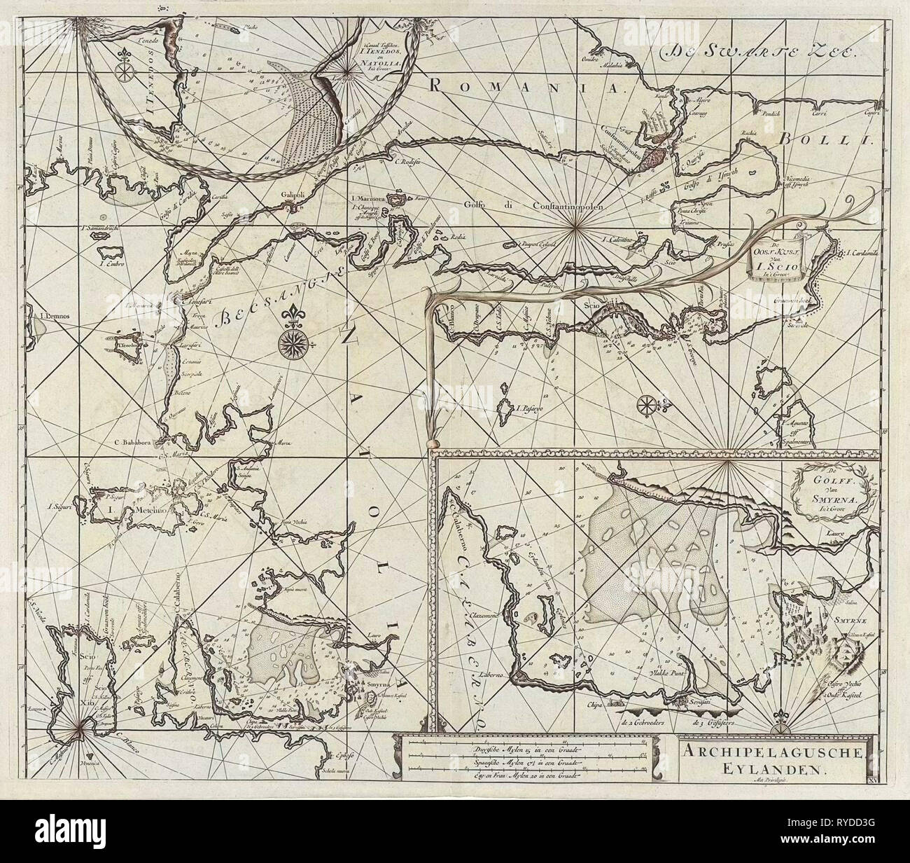 Tableau de la mer de la partie nord-est de la mer Egée, la mer de Marmara et le Bosphore, imprimer bouilloire : Anonyme, 1682 - 1803 Banque D'Images