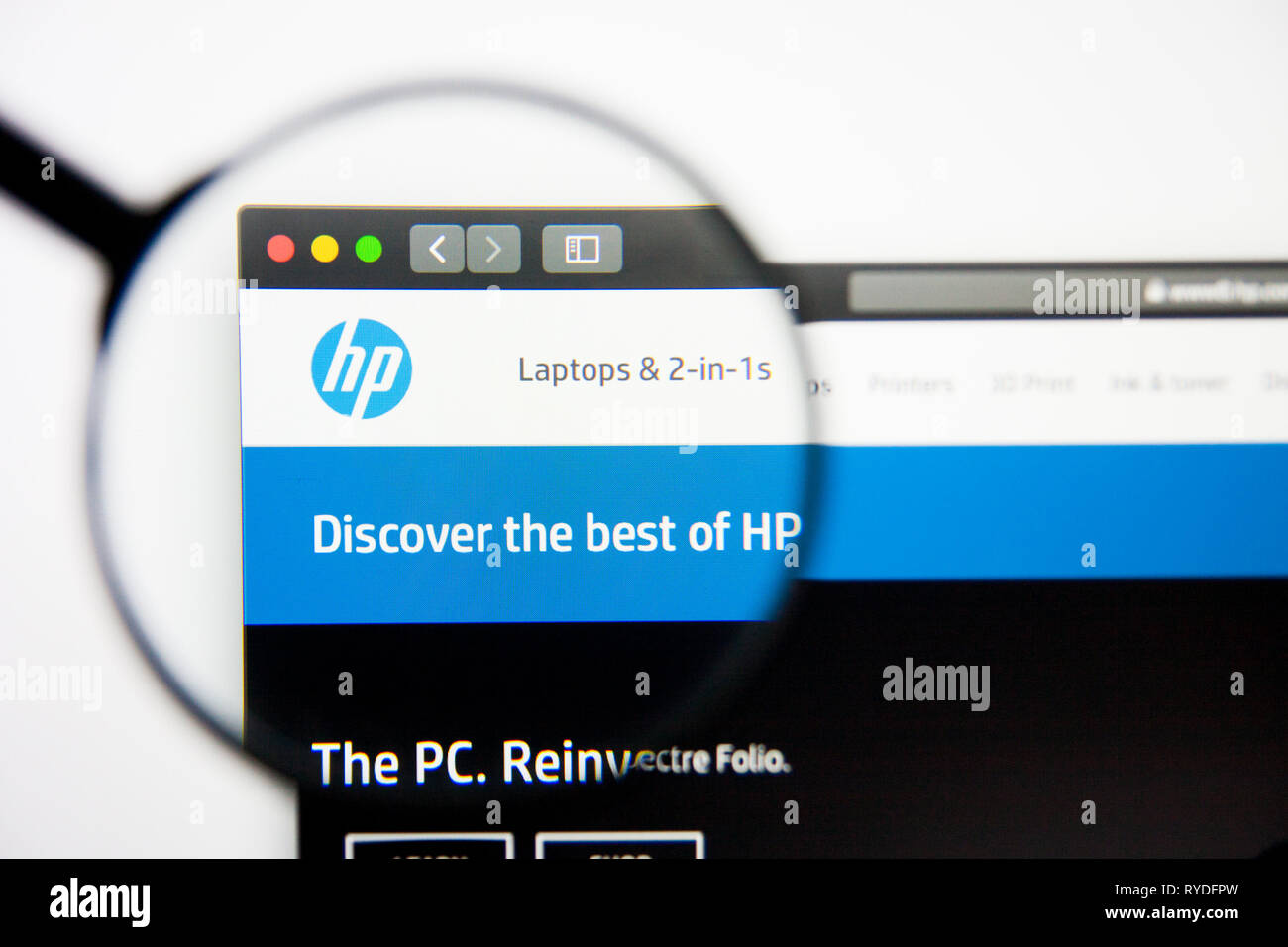 Los Angeles, Californie, USA - 5 mars 2019 : HP accueil du site. Logo HP visible sur l'écran d'affichage, de rédaction d'illustration Banque D'Images