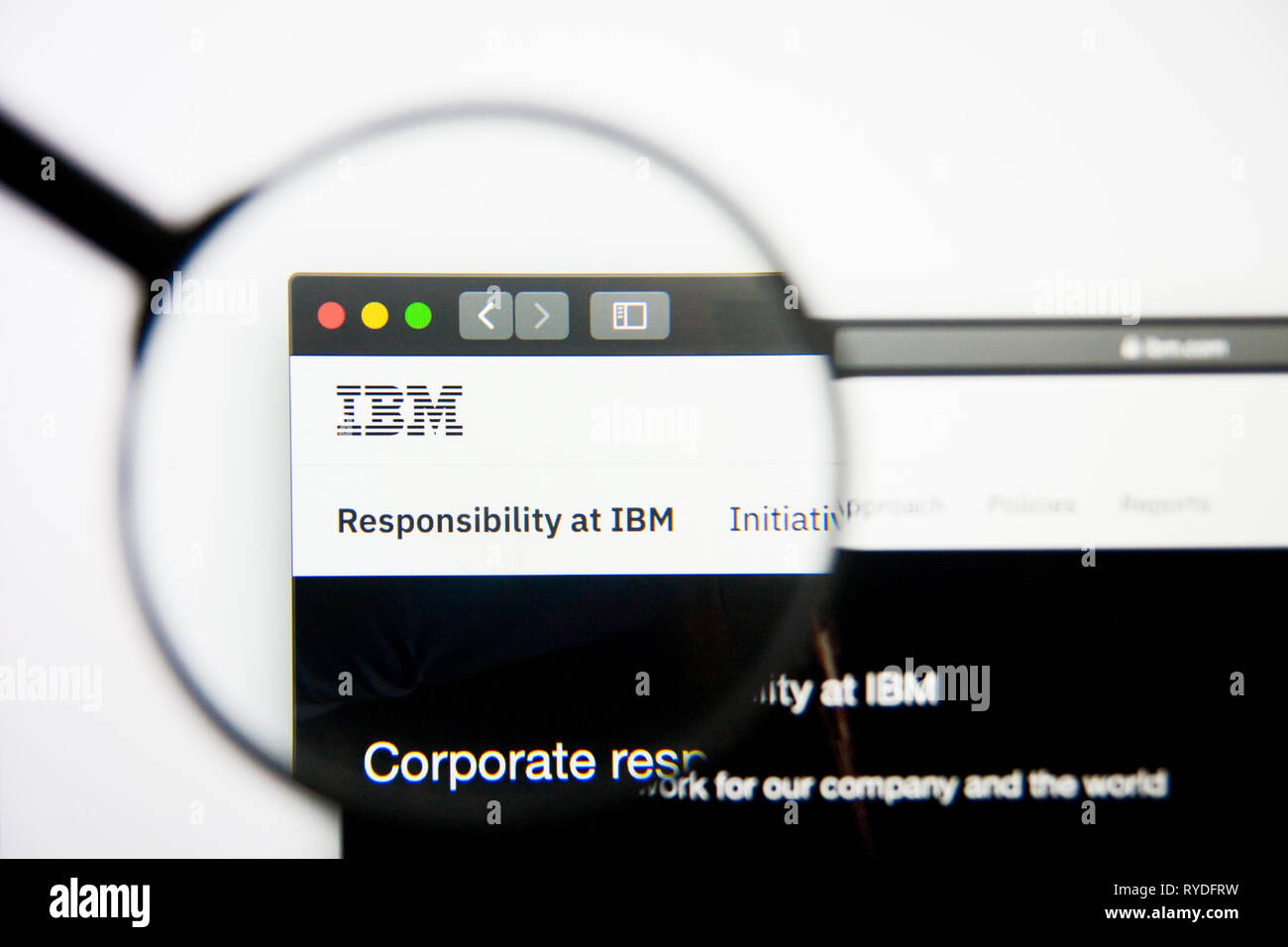 Los Angeles, Californie, USA - 5 mars 2019 : IBM accueil du site. IBM logo visible sur l'écran d'affichage, de rédaction d'illustration Banque D'Images