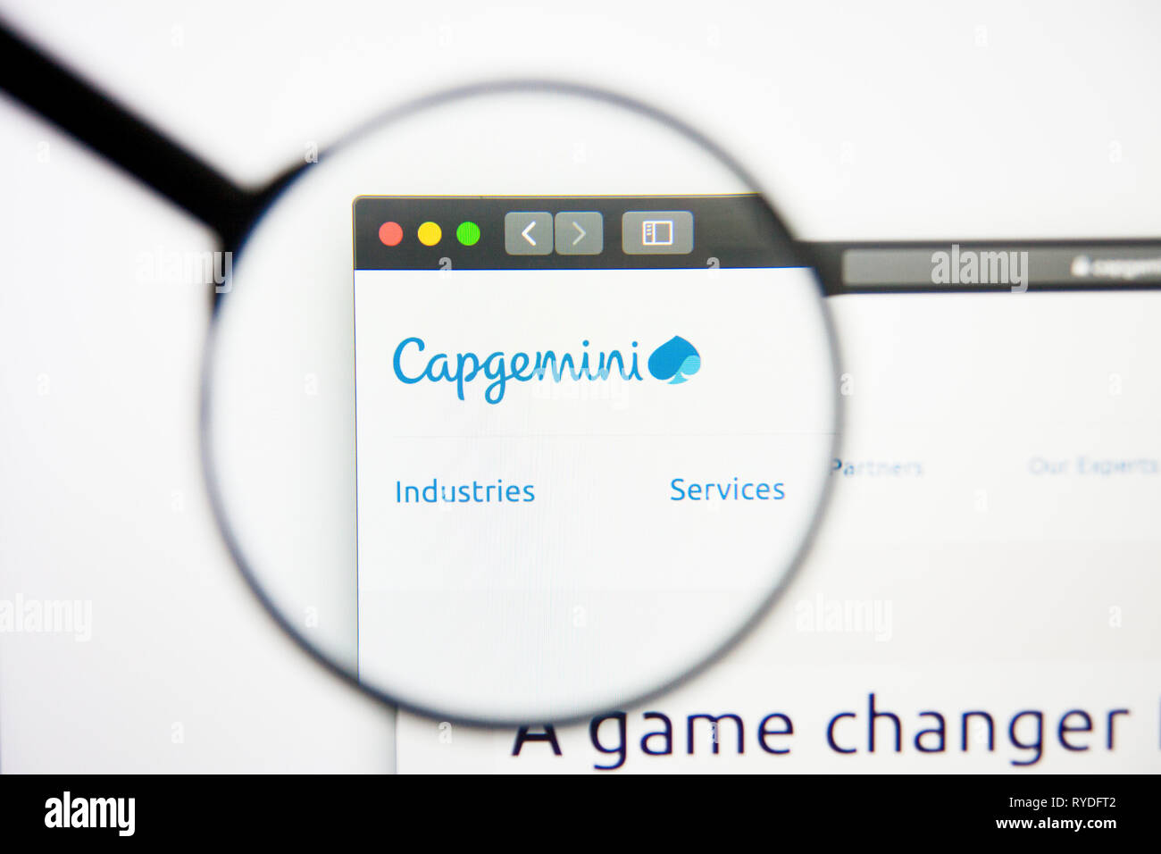 Los Angeles, Californie, USA - 5 mars 2019 : Capgemini d'accueil du site. Logo Capgemini visible sur l'écran d'affichage, de rédaction d'illustration Banque D'Images