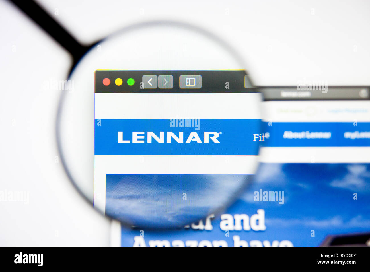 Los Angeles, Californie, USA - 5 mars 2019 - Lennar accueil du site. Logo Lennar visible sur l'écran d'affichage, de rédaction d'illustration Banque D'Images