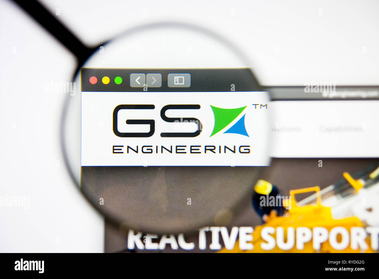 Los Angeles, Californie, USA - 5 mars 2019 : GS Engineering accueil du site. Logo GS Engineering visible sur l'écran d'affichage, de rédaction d'illustration Banque D'Images