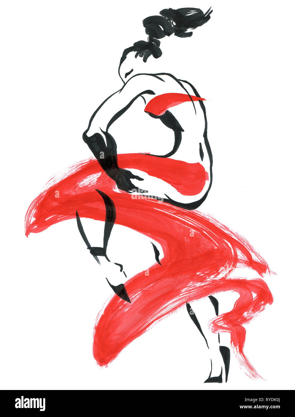 Le Flamenco. Belle femme dansant. L'Aquarelle danseuse. Peinture à la main d'illustration. Banque D'Images