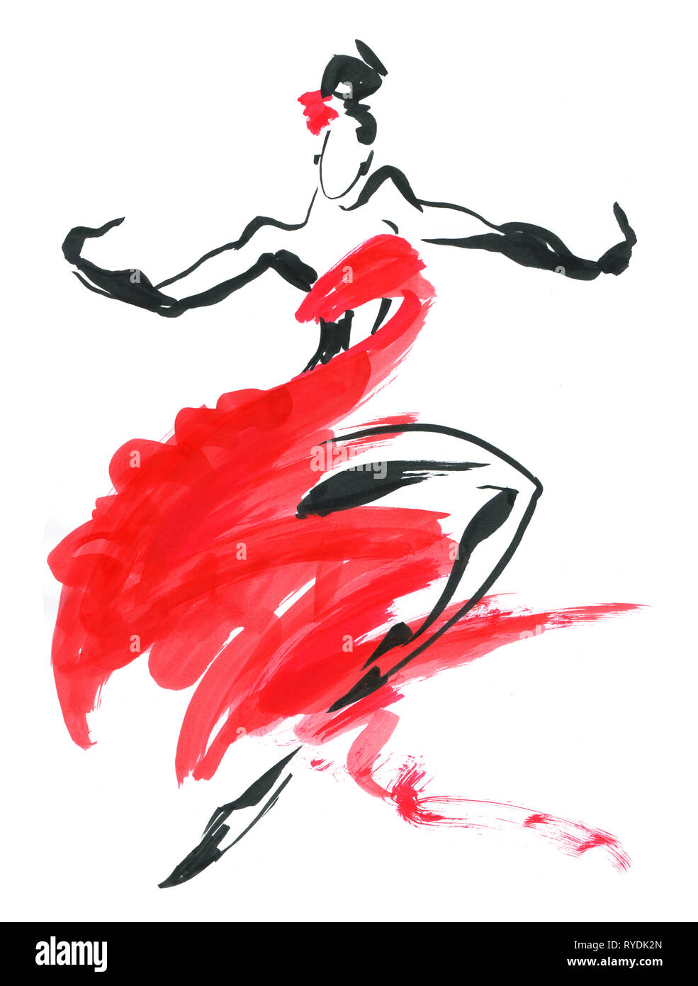 Le Flamenco. Belle femme dansant. L'Aquarelle danseuse. Peinture à la main d'illustration. Banque D'Images