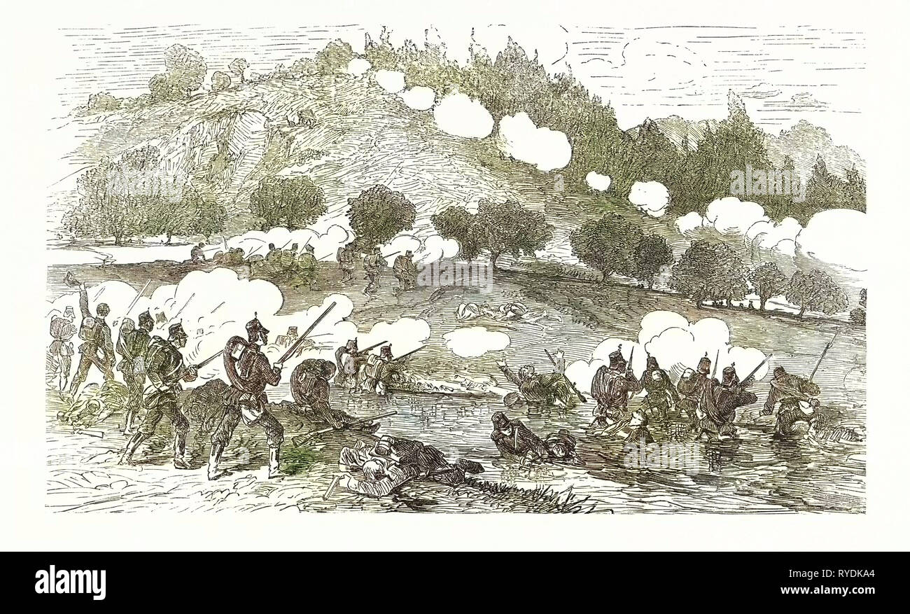 Guerre de 1870 : Le 11e Bataillon d'infanterie prussienne à Worth, l'Sauerbach, Allemagne Banque D'Images