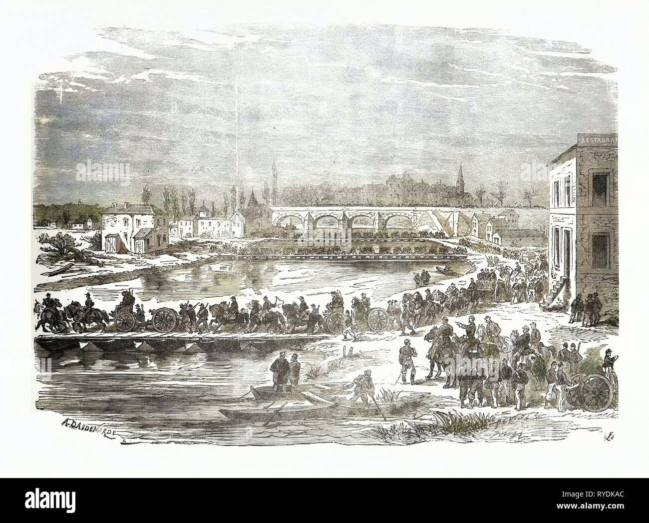 Guerre de 1870 : passage des troupes françaises de l'autre côté de la Meuse Banque D'Images