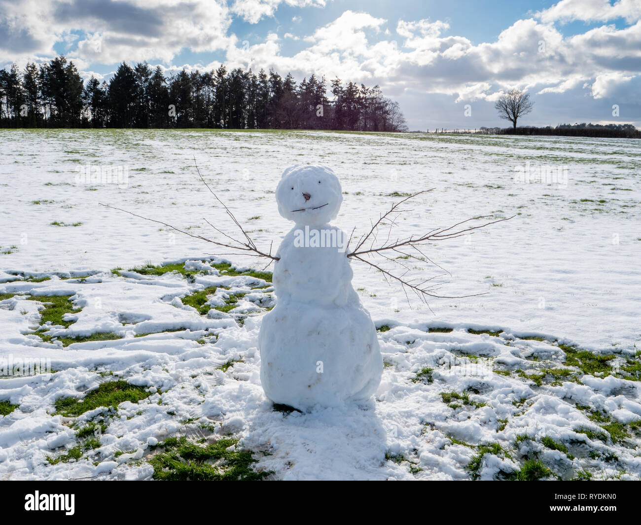 Bonhomme de neige avec une courte espérance de vie après un bref sculpté sur neige Clifton Downs à Bristol UK Banque D'Images