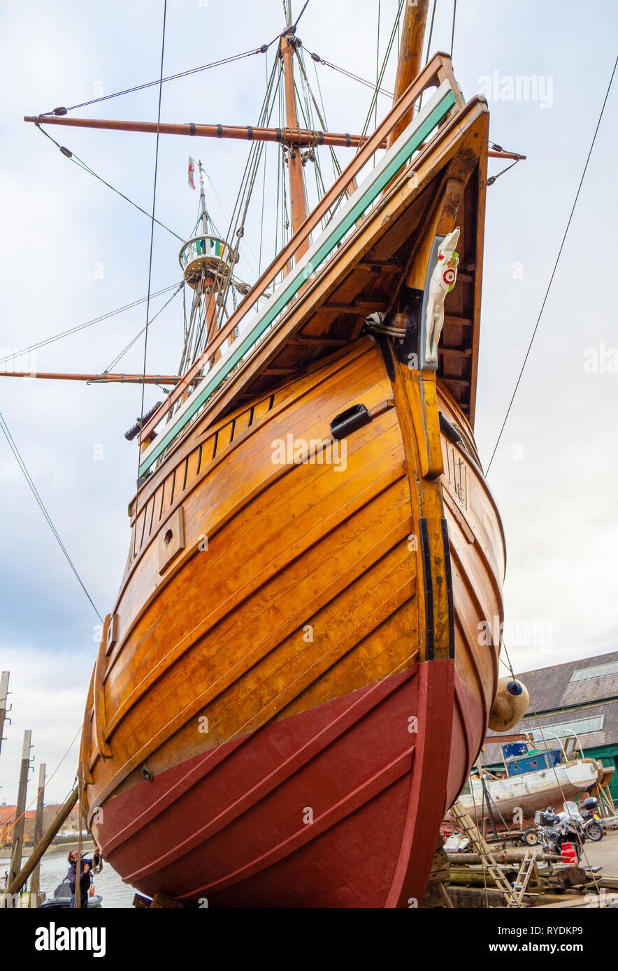 Le Matthew Réplique du navire utilisé par John Cabot de naviguer à Terre-Neuve en 1497 en cale sèche à Underfall Yard Bristol UK Banque D'Images