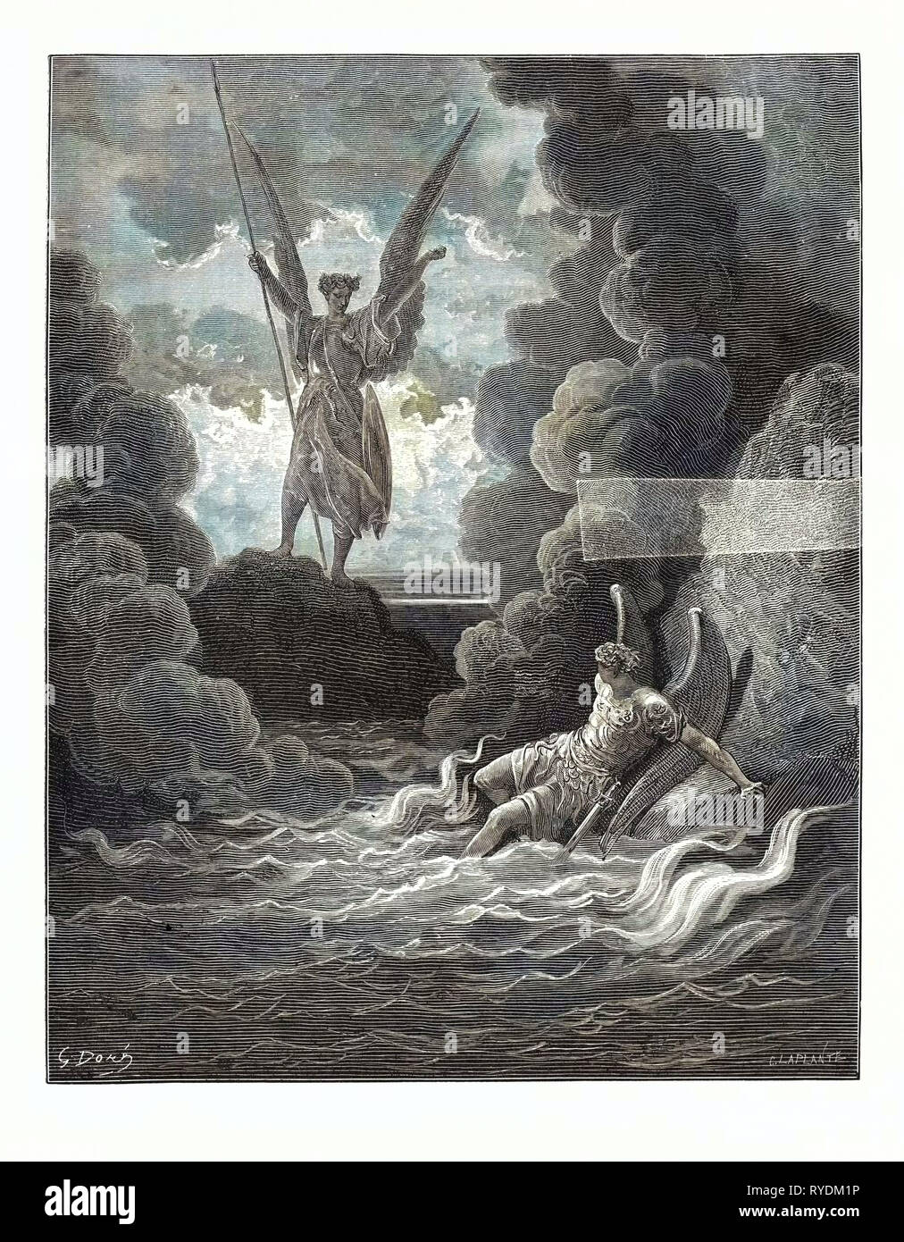 Satan et Belzébuth, par Gustave Doré, 1832 - 1883, Français. Gravure pour le paradis perdu de Milton. Romantisme, gravure couleur, couleur Banque D'Images