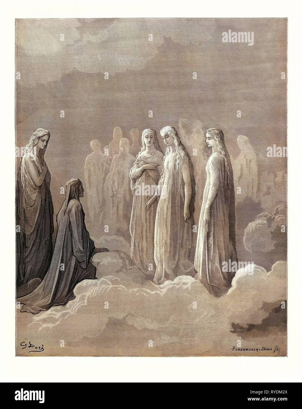 Dante et les esprits de la Lune, par Gustave Doré, 1832 - 1883, Français. Gravure pour Paradiso par Dante. 1870, Art, artiste, romantisme, gravure couleur, couleur Banque D'Images